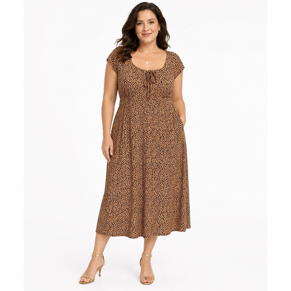 J.Crew Leopard Print Midi Dress CN842 Brown‎ Animal Print Cap Sleeve Size 10 NEW